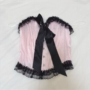 SHEIN Pink and Black Lace Trim Corset Top
